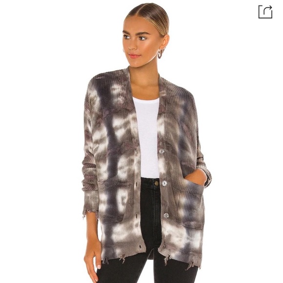 Young, Fabulous & Broke tie dye ripped V-neck Indie Cardigan in Grey. - size M/L - Picture 13 of 14